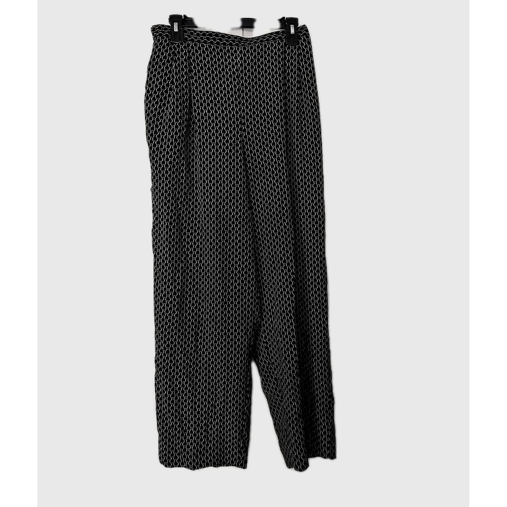 Maren Womans Pallazza Pants Size Large Pleated Black &‎ White